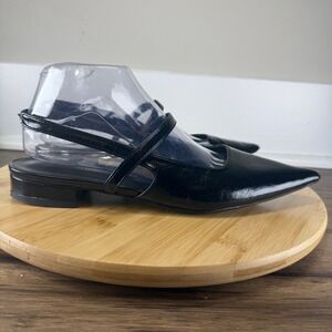 Good C.Paravano Pointed Toe Slingback Flats Women 39 Black Mary Jane Strap